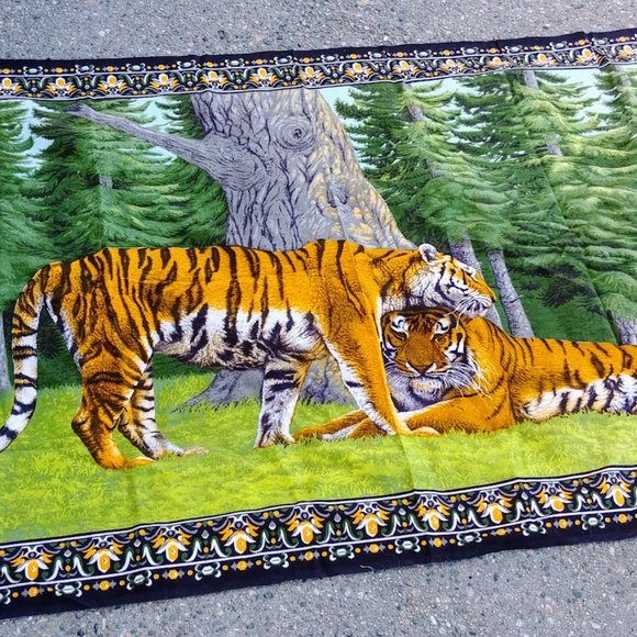Vintage Wall Tapestry Jungle Tiger Couple Made In Turkey - Picture 3 of 7